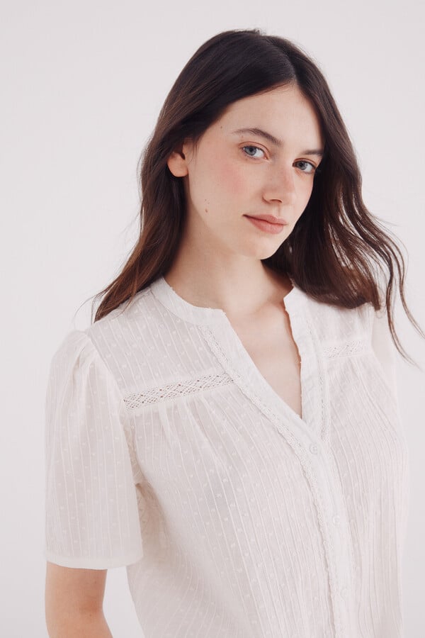 Springfield Blusa romántica lace marfil