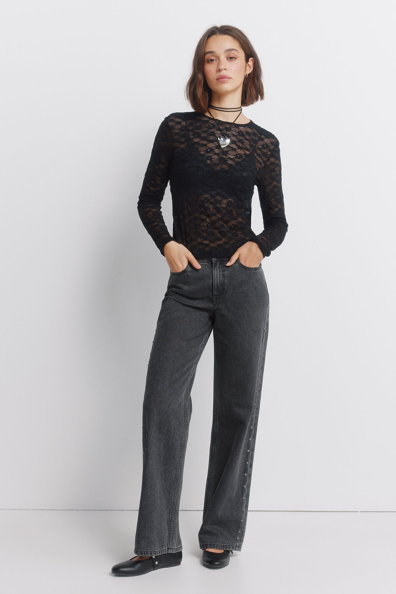 Springfield Playera con flores de encaje negro