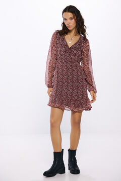 Springfield Vestido corto escote frunces estampado rosa