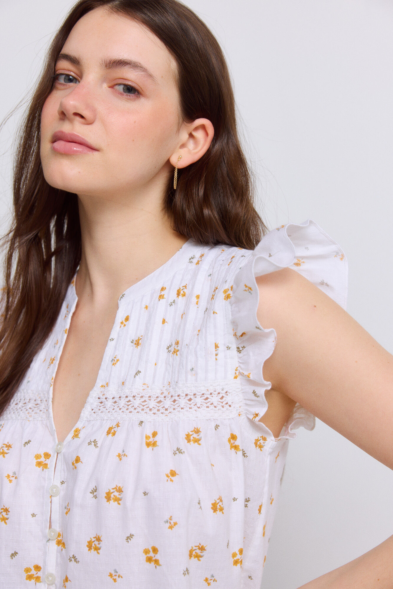 Springfield Blusa rom&aacute;ntica con pliegues blanco