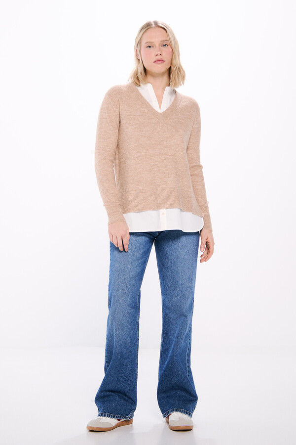 Springfield Suéter combinado escote pico  beige