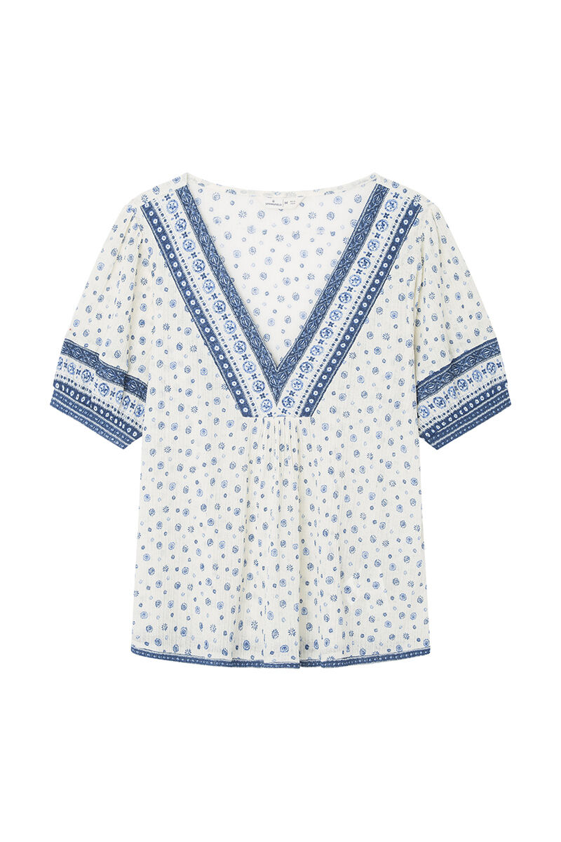 Springfield Blusa escote cenefa azul beige