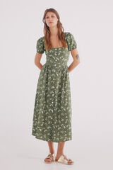 Springfield Vestido midi espalda cruzada lino verde