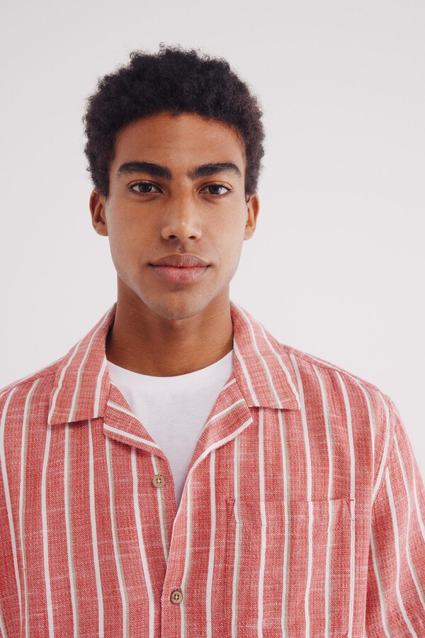 Springfield Camisa manga corta bowling rayas rústica rojo