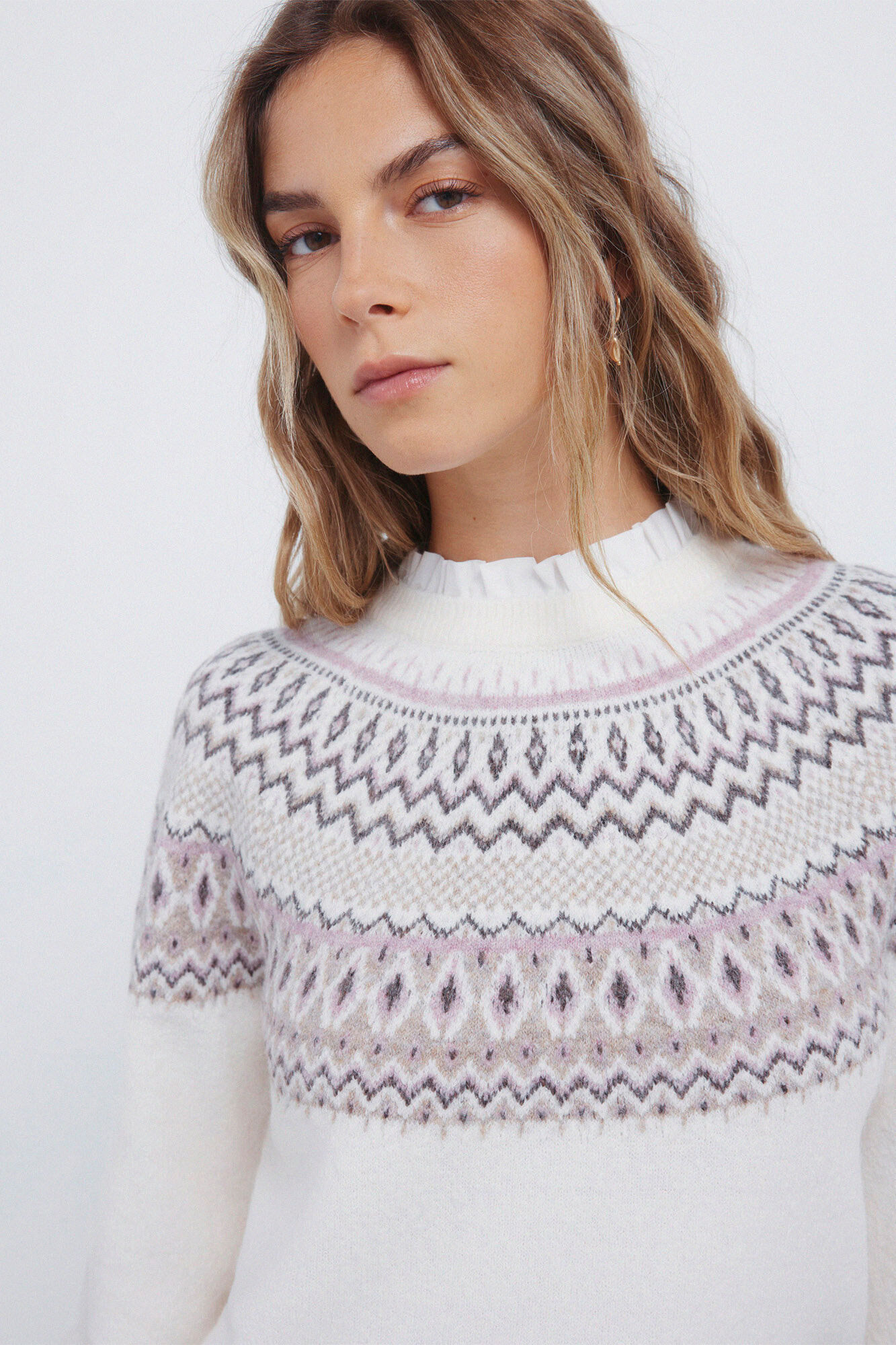 Springfield Jersey con cenefa jacquard y cuello combinado nude