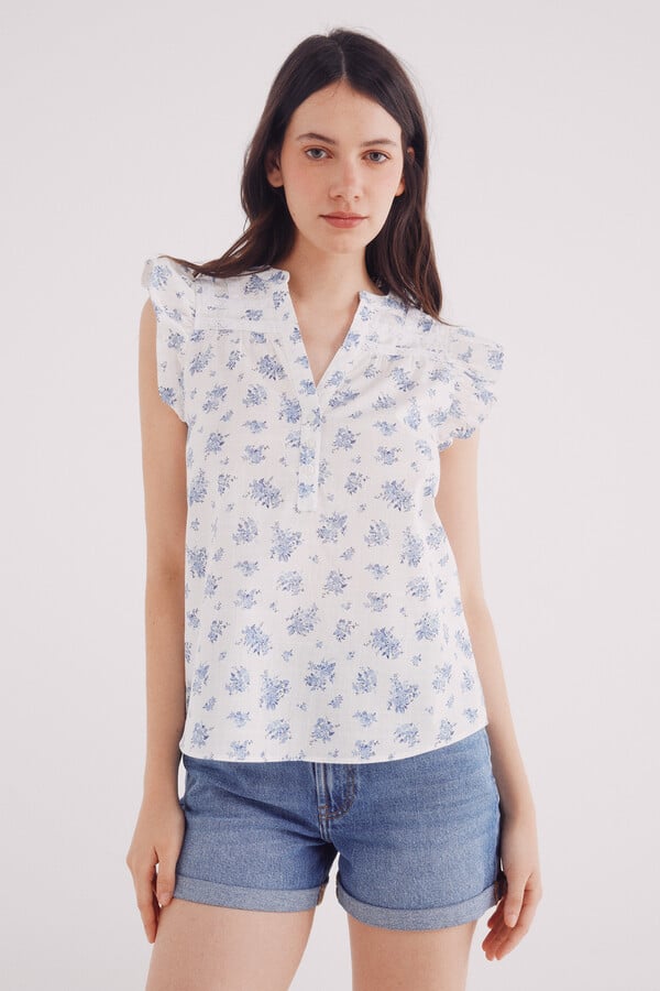 Springfield Blusa lace insertado azul mezcla