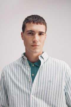 Springfield Camisa rayas algodón slub verde