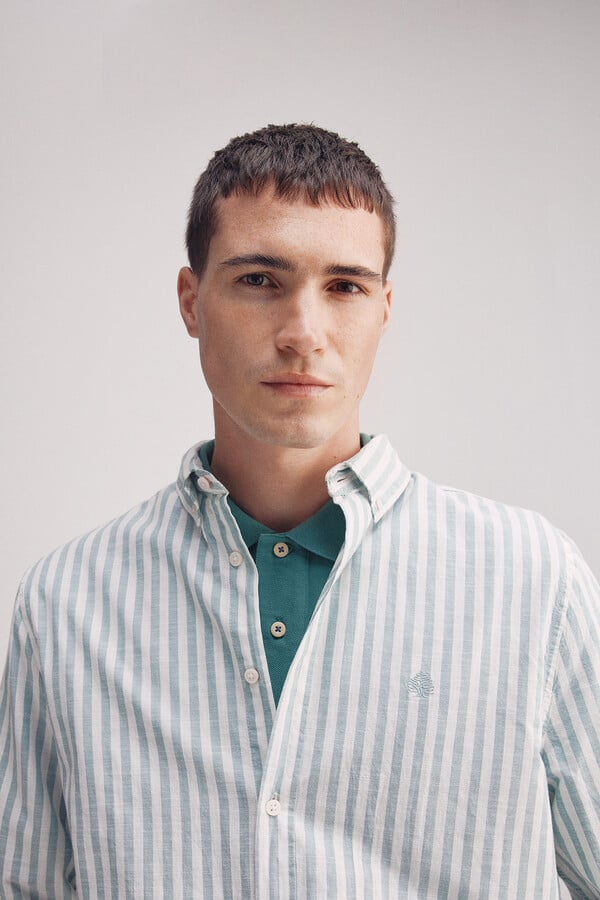 Springfield Camisa rayas algodón slub verde