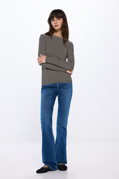 Springfield Playera entallada rayas lúrex beige