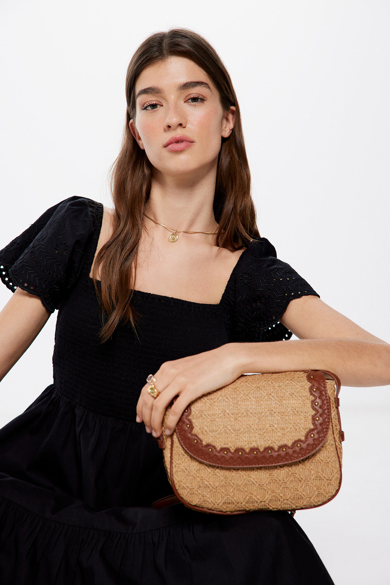 Springfield Bolsa bandolera rafia combinada