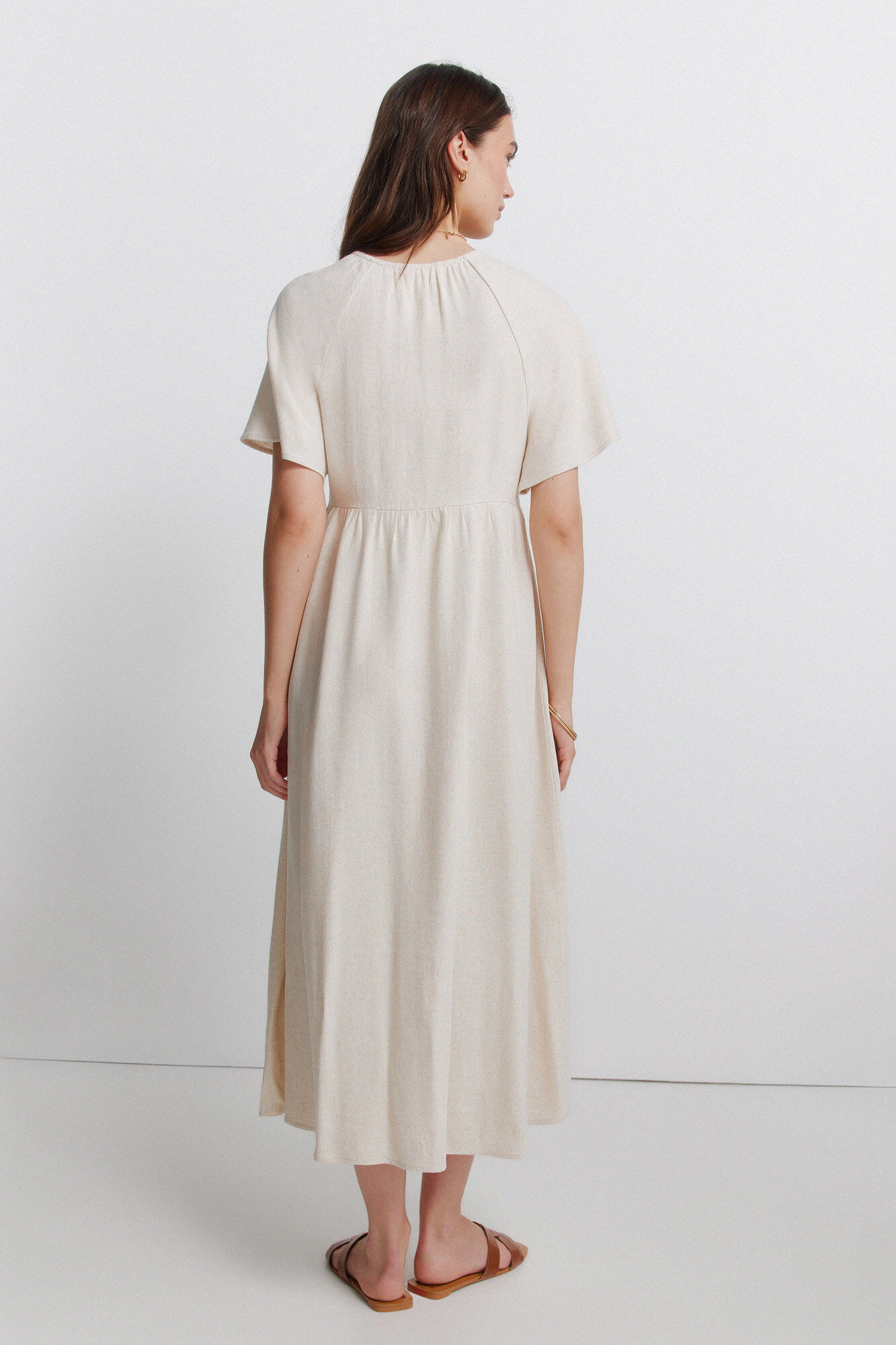 Springfield Vestido midi de lino crochet caf&eacute;