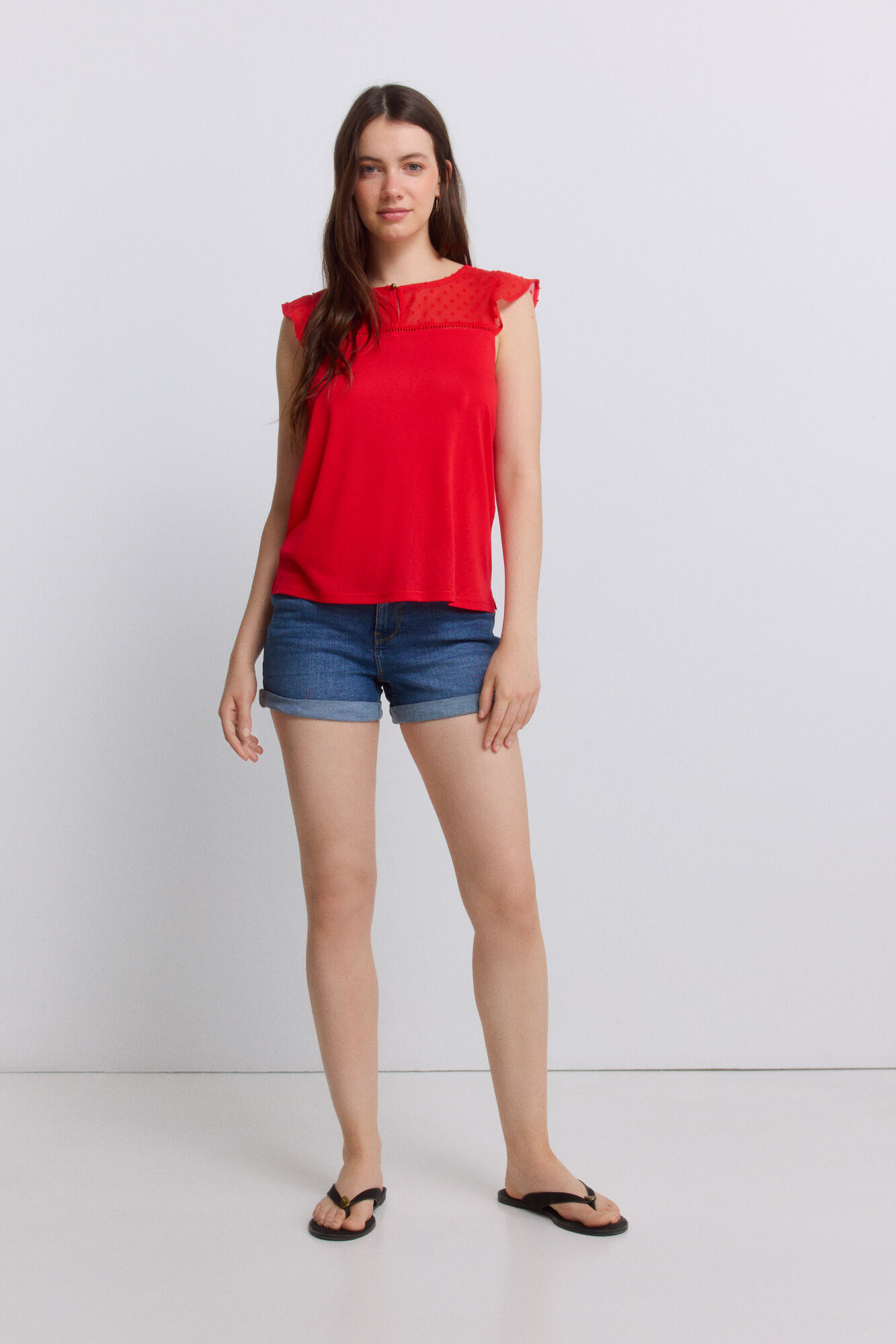 Springfield Playera bimateria plumet&iacute; rojo