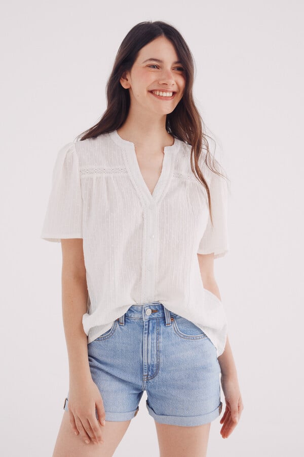 Springfield Blusa romántica lace marfil