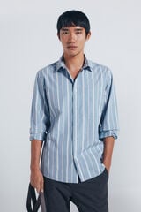 Springfield Camisa de popelín a rayas azul