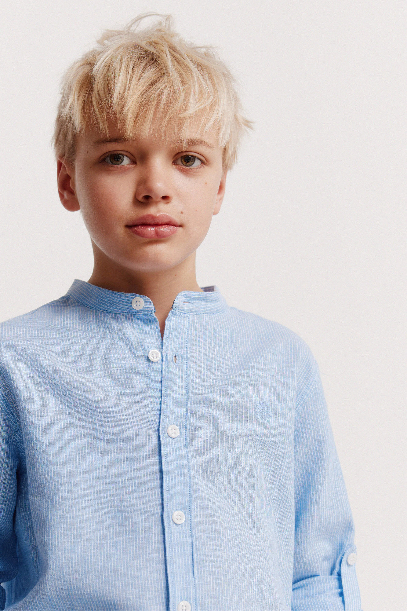 Springfield Kids Camisa cuello mao a rayas de lino para ni&ntilde;o azul
