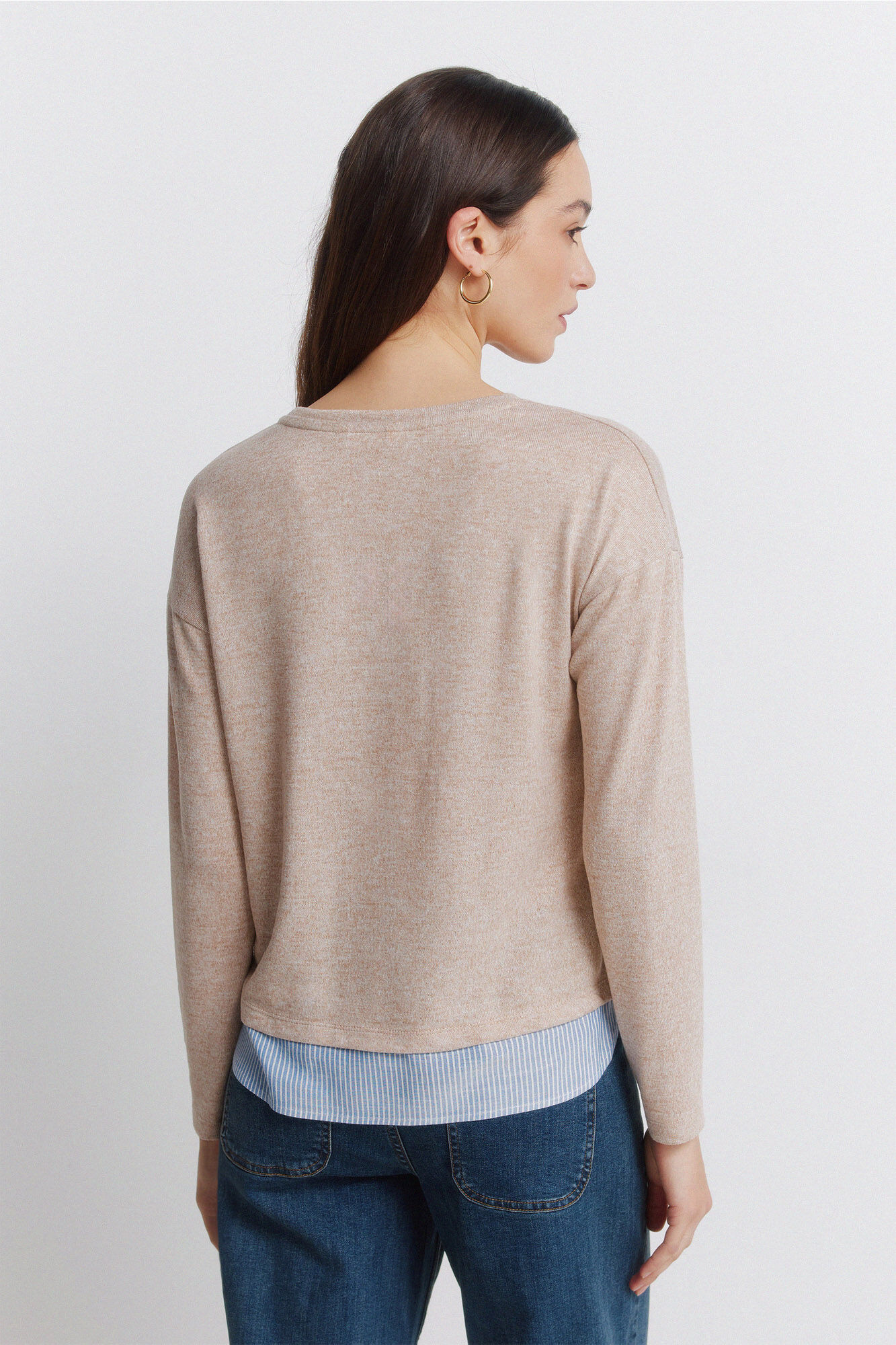 Springfield Playera combinada con botones laterales beige