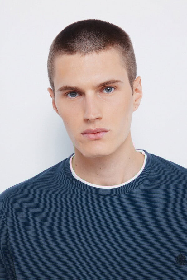 Springfield playera de manga larga con doble microraya azul