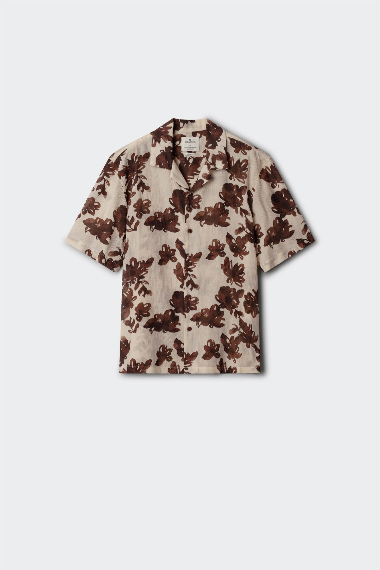 Springfield Camisa de manga corta de viscosa y nylon estampada marfil