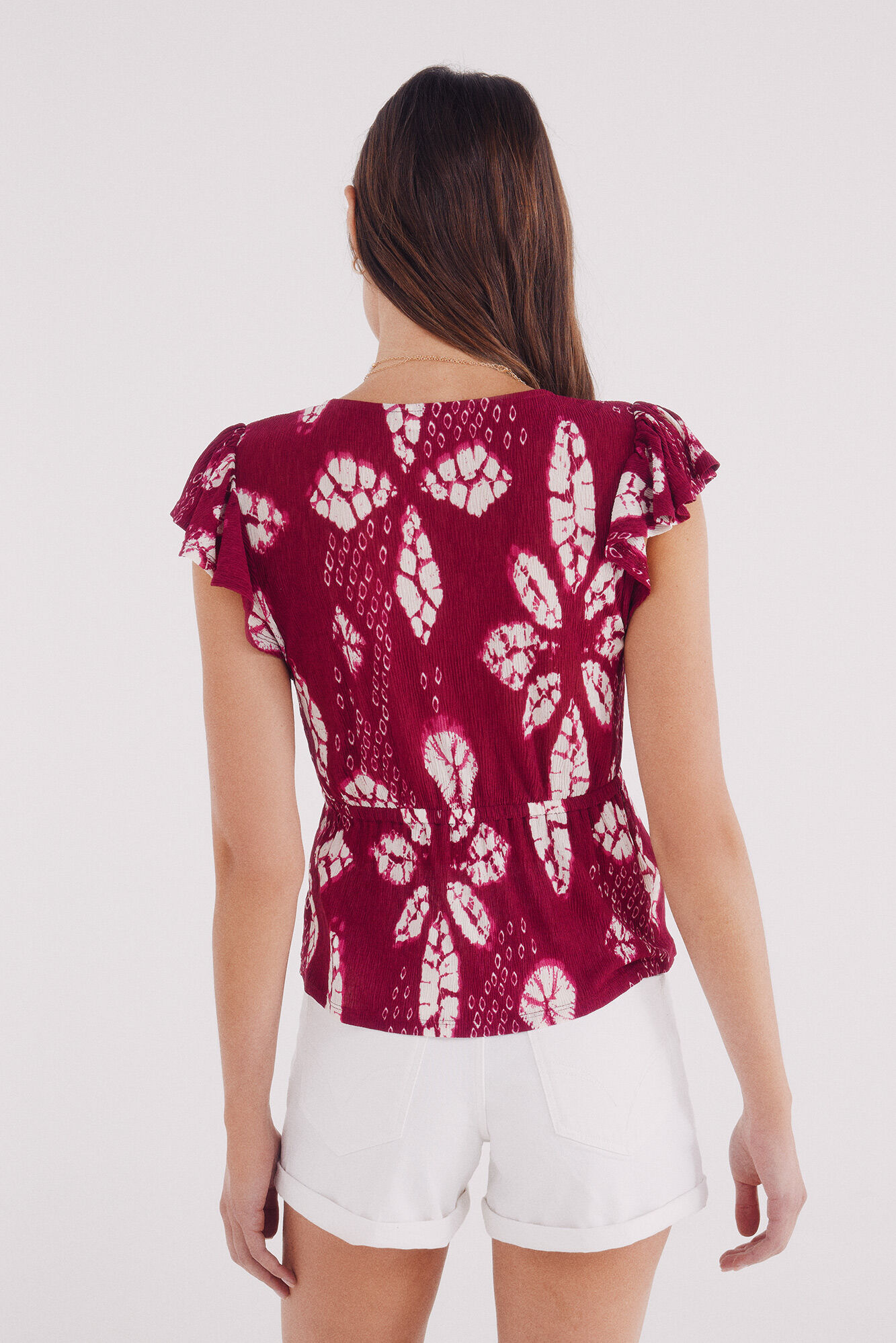 Springfield Top escote cruce estampado p&uacute;rpura