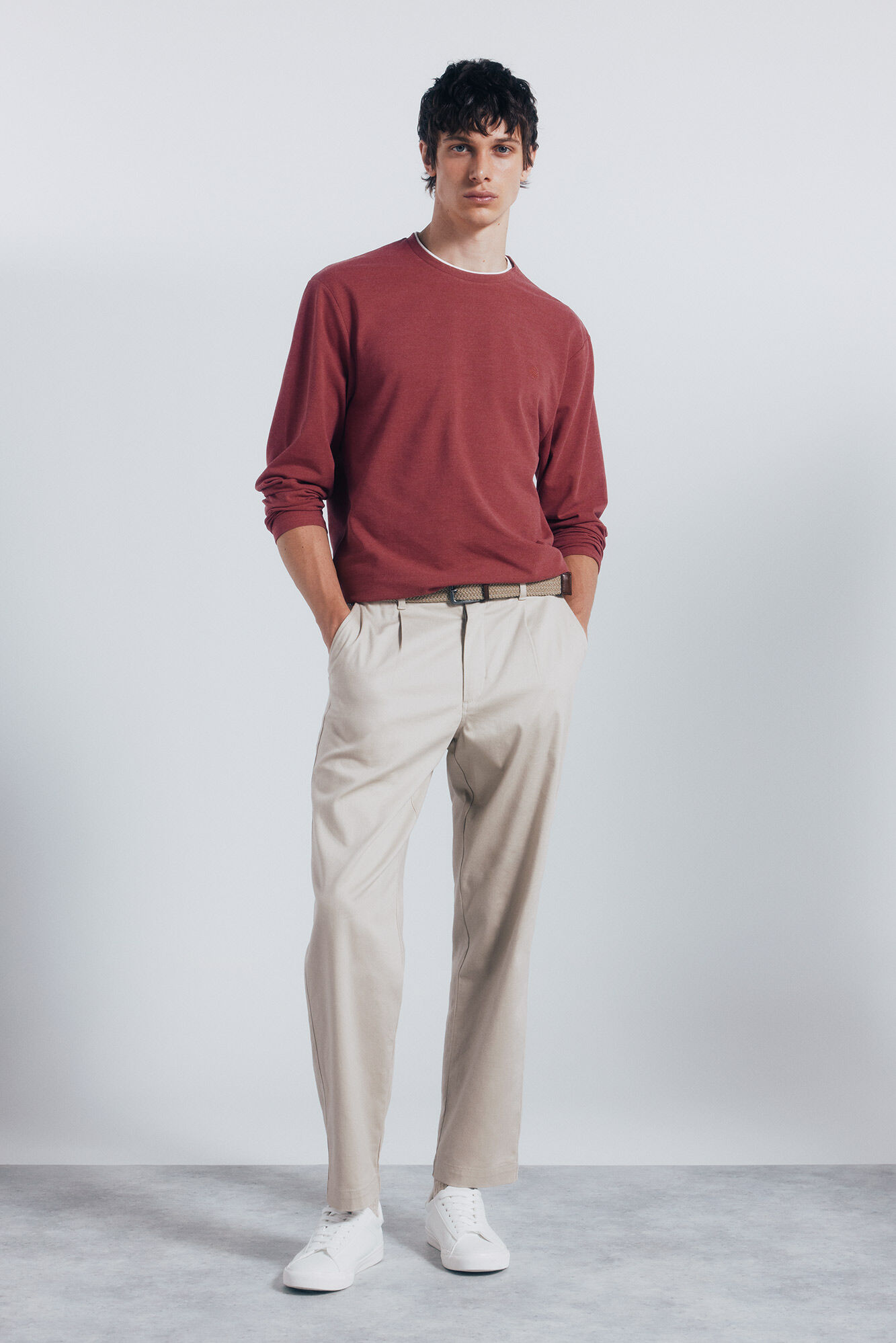 Springfield Playera de manga larga con doble mezcla rosa