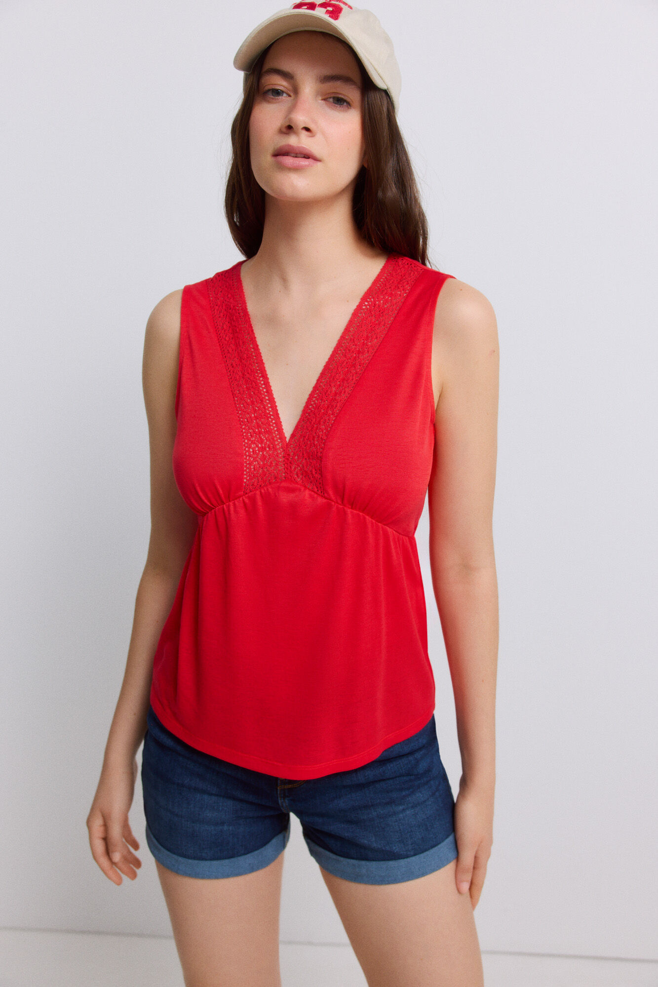 Springfield Playera sin mangas de crochet rojo