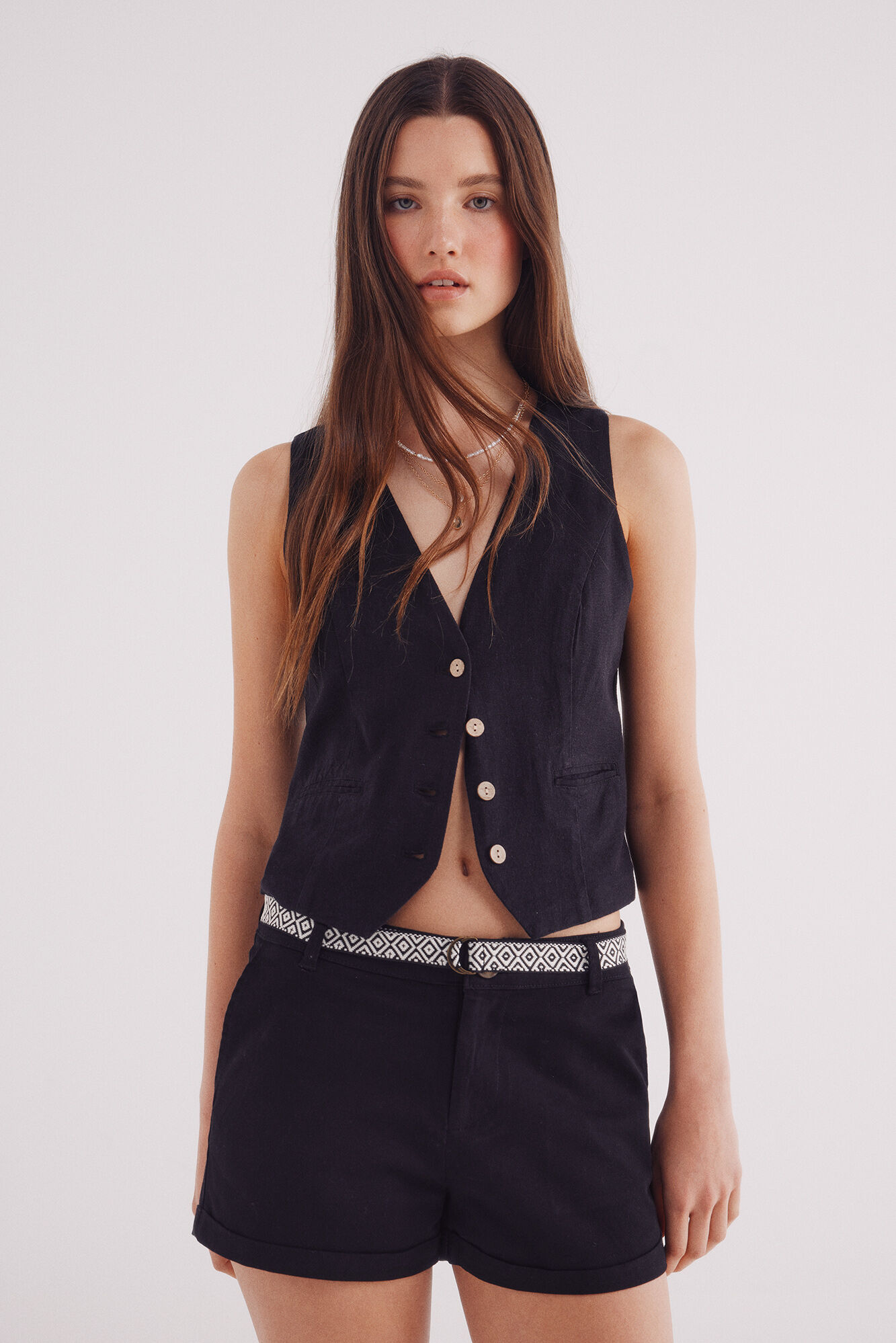 Springfield Shorts chino cintur&oacute;n  negro