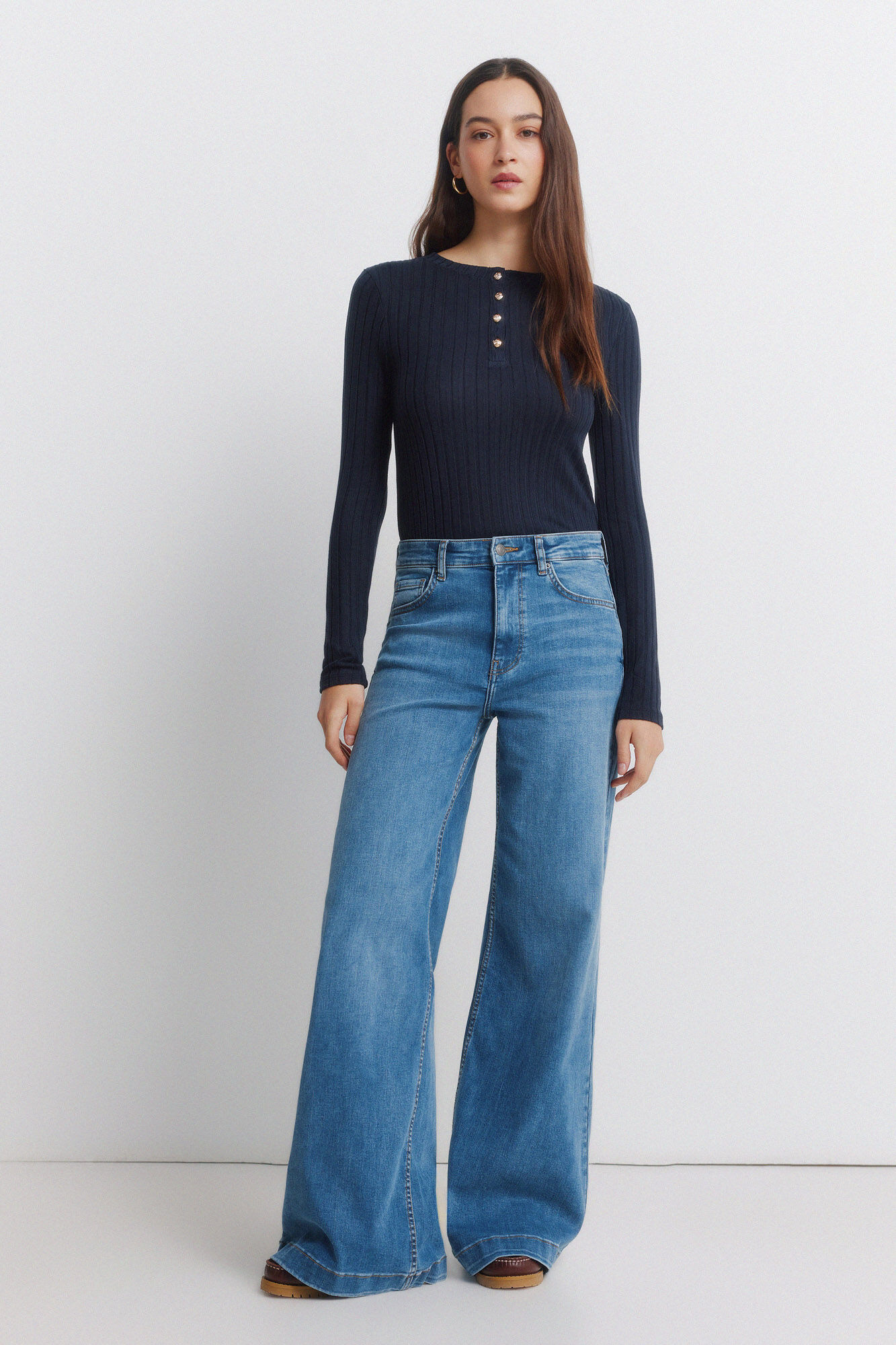 Springfield Playera con cuello de botones acanalados marino