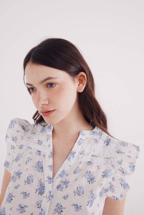 Springfield Blusa lace insertado azul mezcla