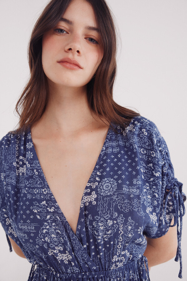 Springfield Vestido midi caftán lazos turquesa