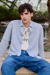 Springfield Camisa polera lino viscosa fil a fil azulado