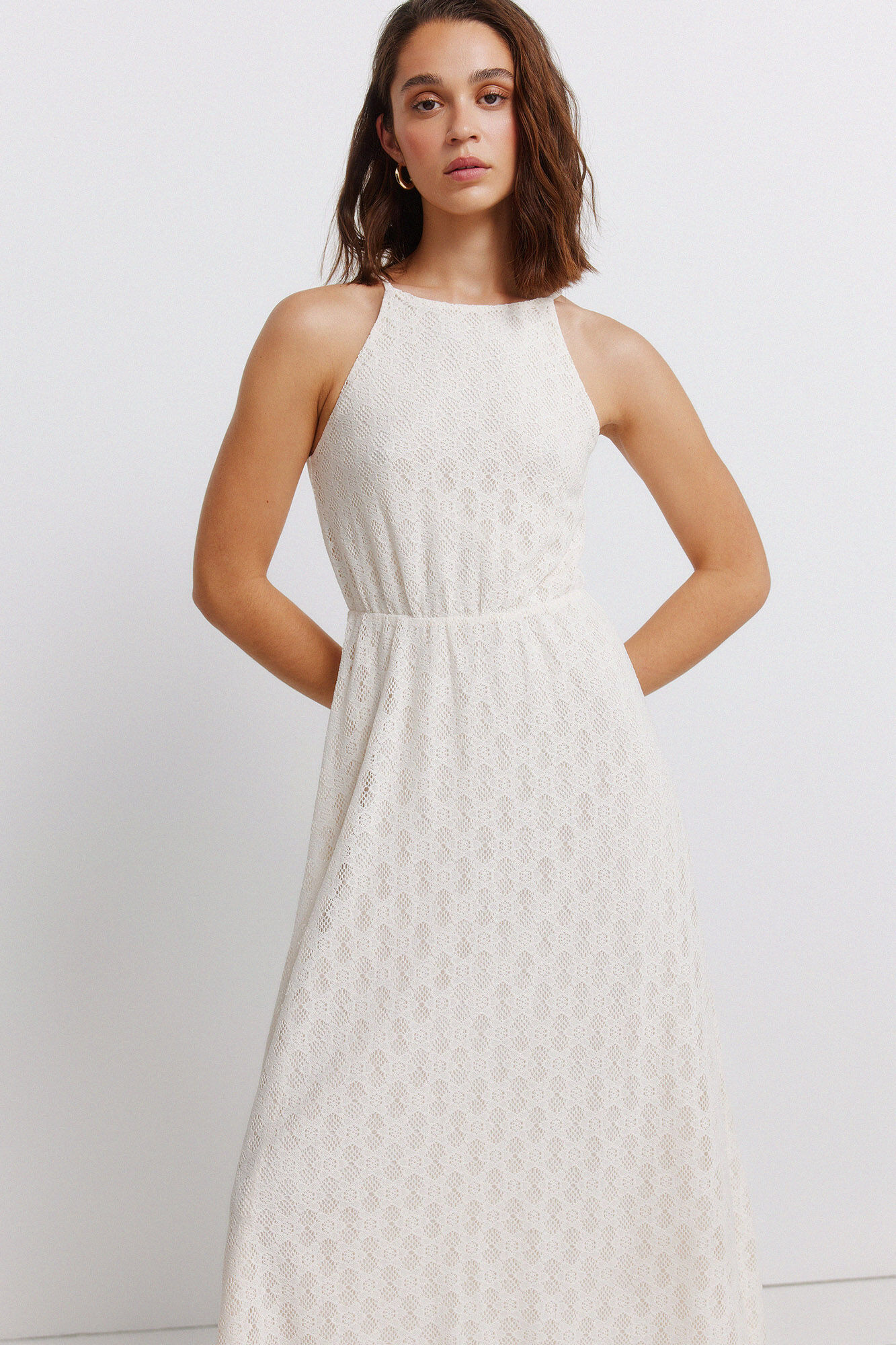 Springfield Vestido midi halter bordado blanco