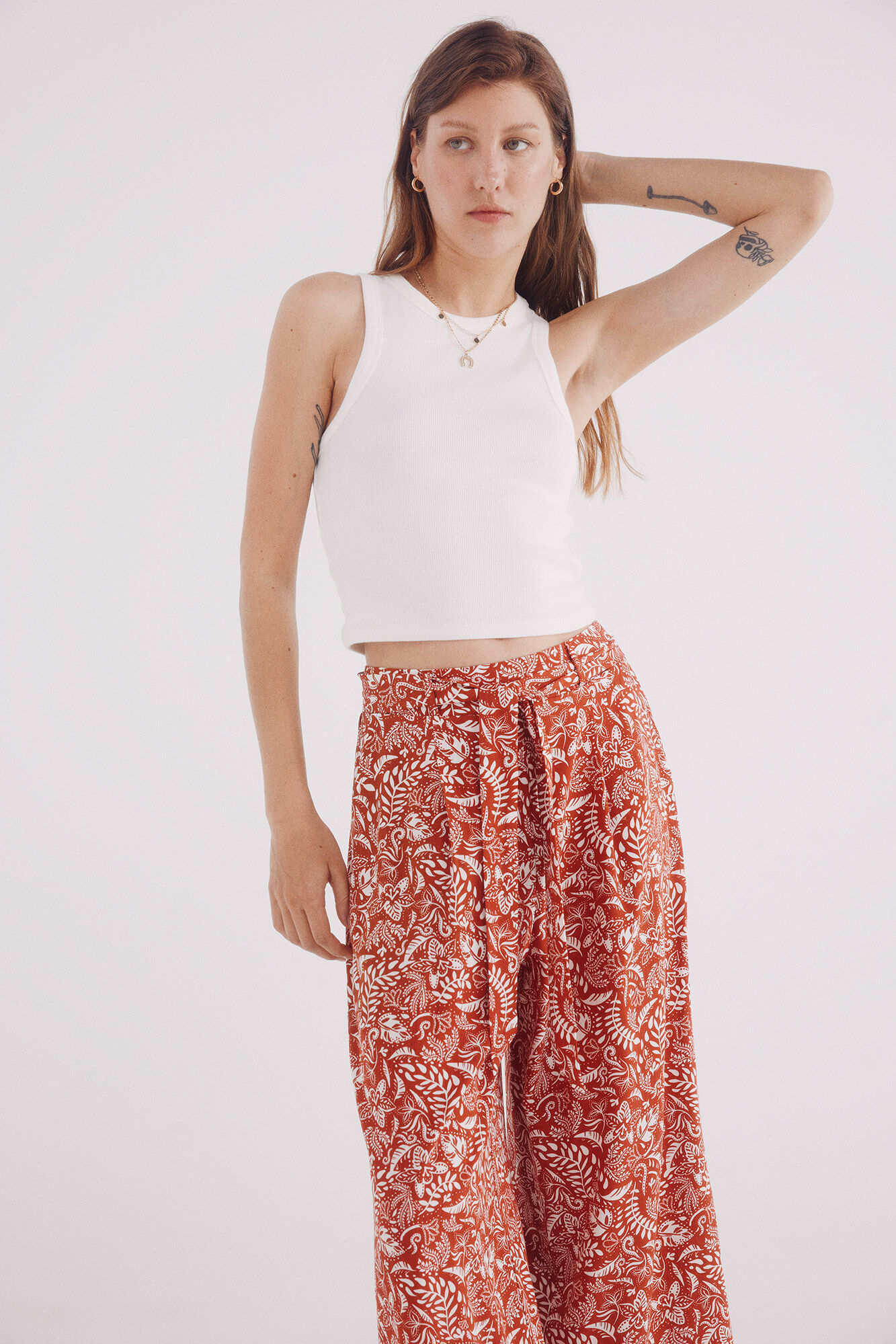 Springfield Pantal&oacute;n fluido estampado naranja