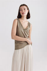 Springfield Playera sin mangas con bordado en el escote khaki