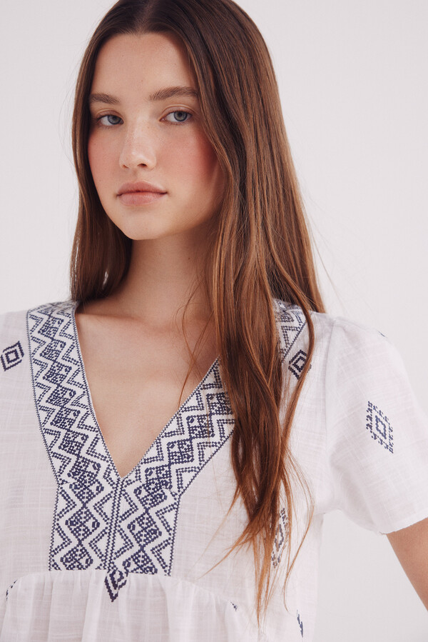 Springfield Blusa escote cenefa motivos étnicos marino