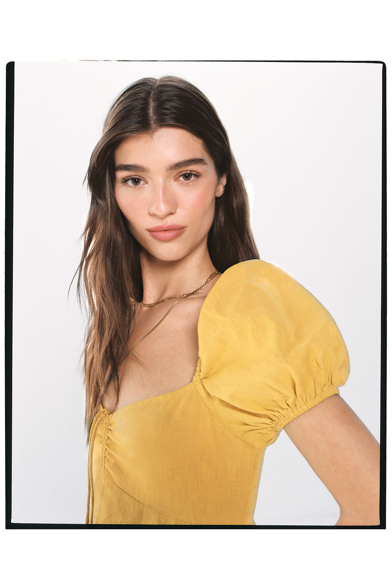 Springfield Vestido midi algod&oacute;n lino amarillo