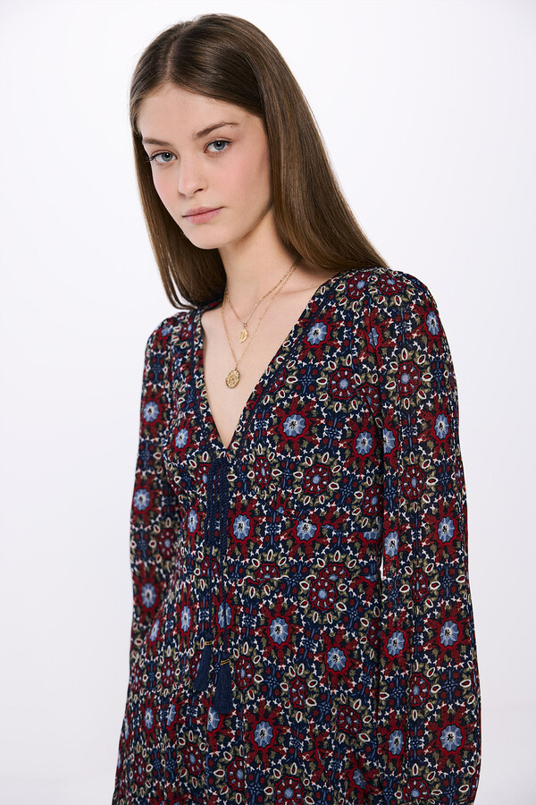 Springfield Vestido corto estampado flores geométricas marino