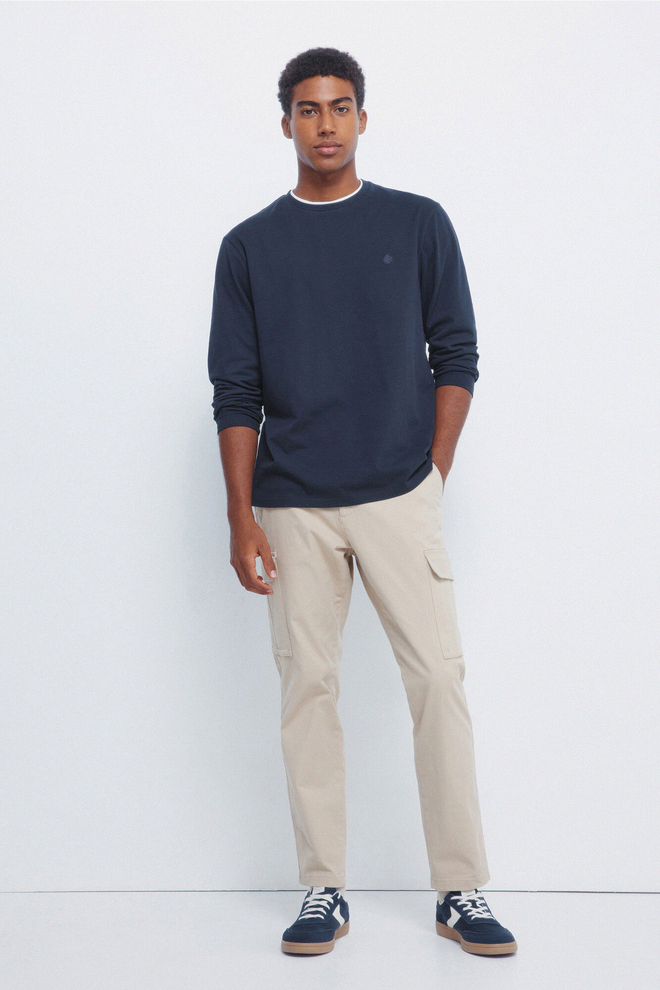 Springfield Playera de manga larga con doble mezcla azul