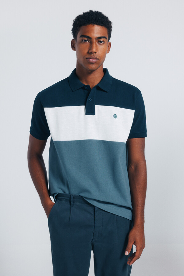 Springfield Polo regular fit en piqué color block azul