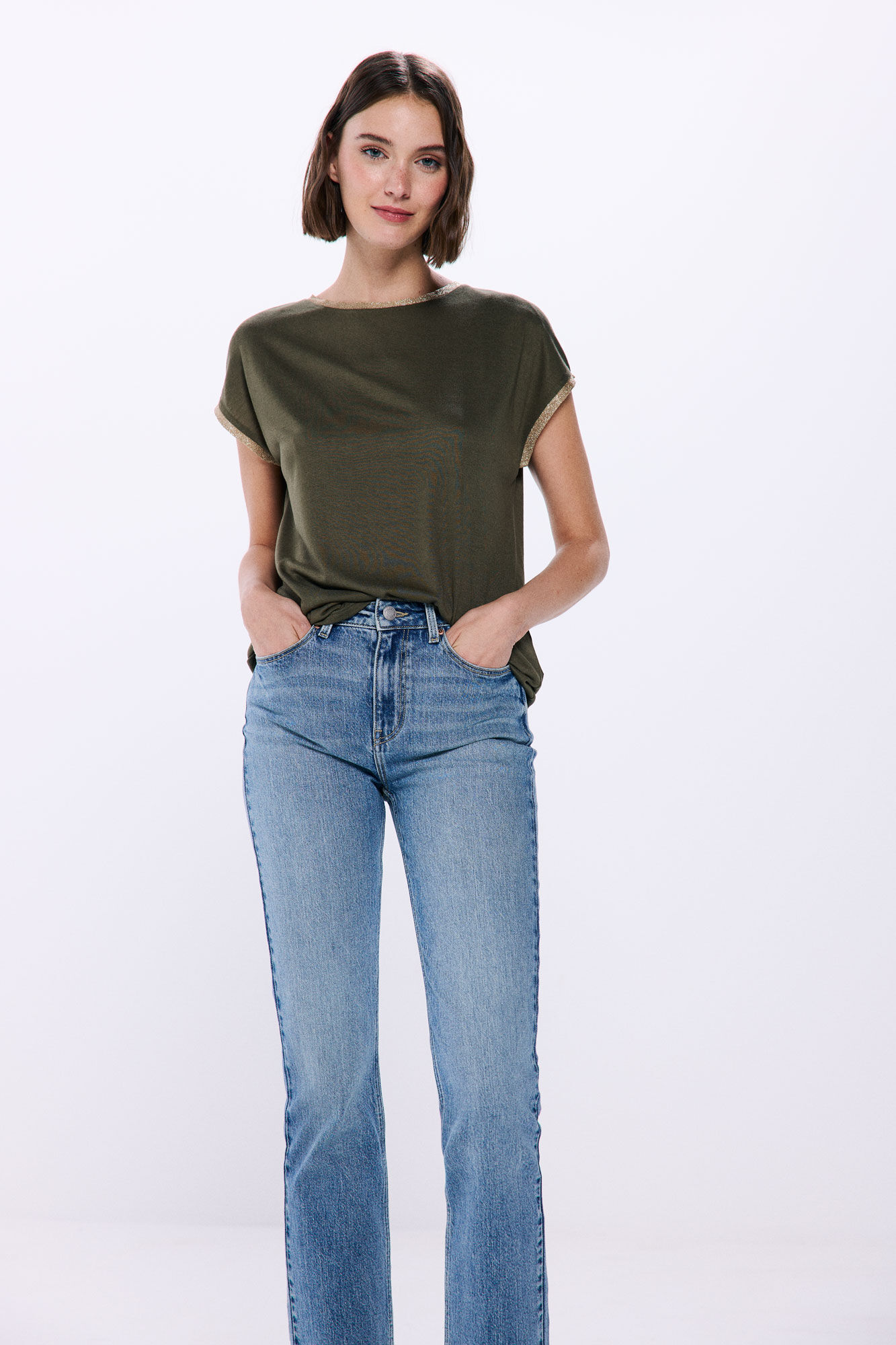 Springfield Playera contraste lurex khaki