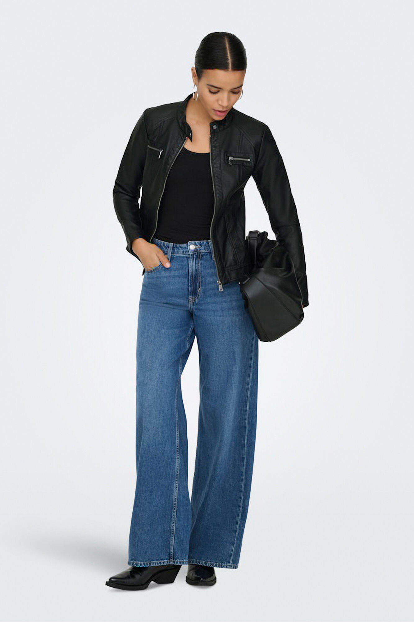 Only Chamarra biker piel vegana negro