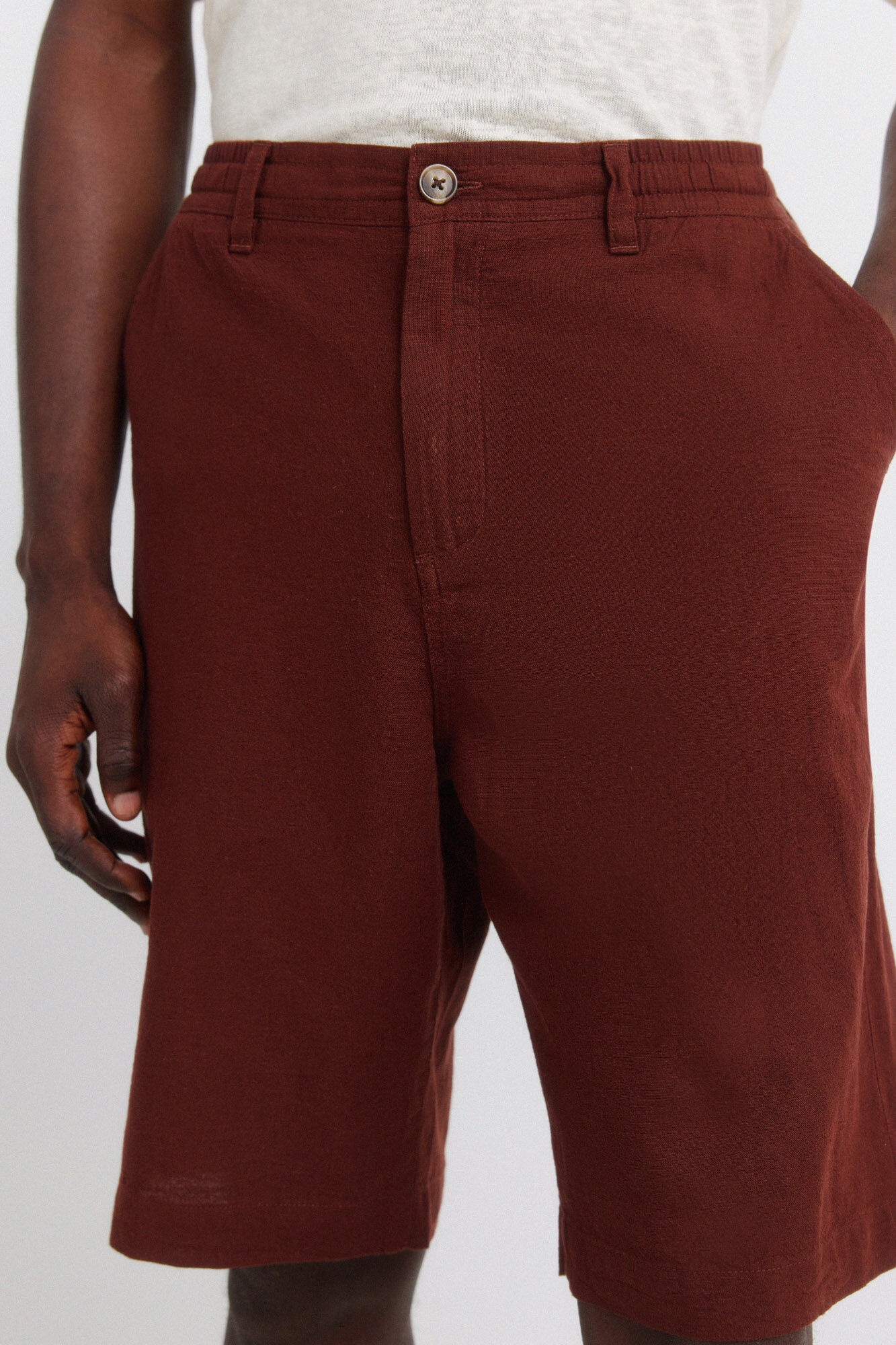 Springfield Bermudas de lino relaxed fit naranja