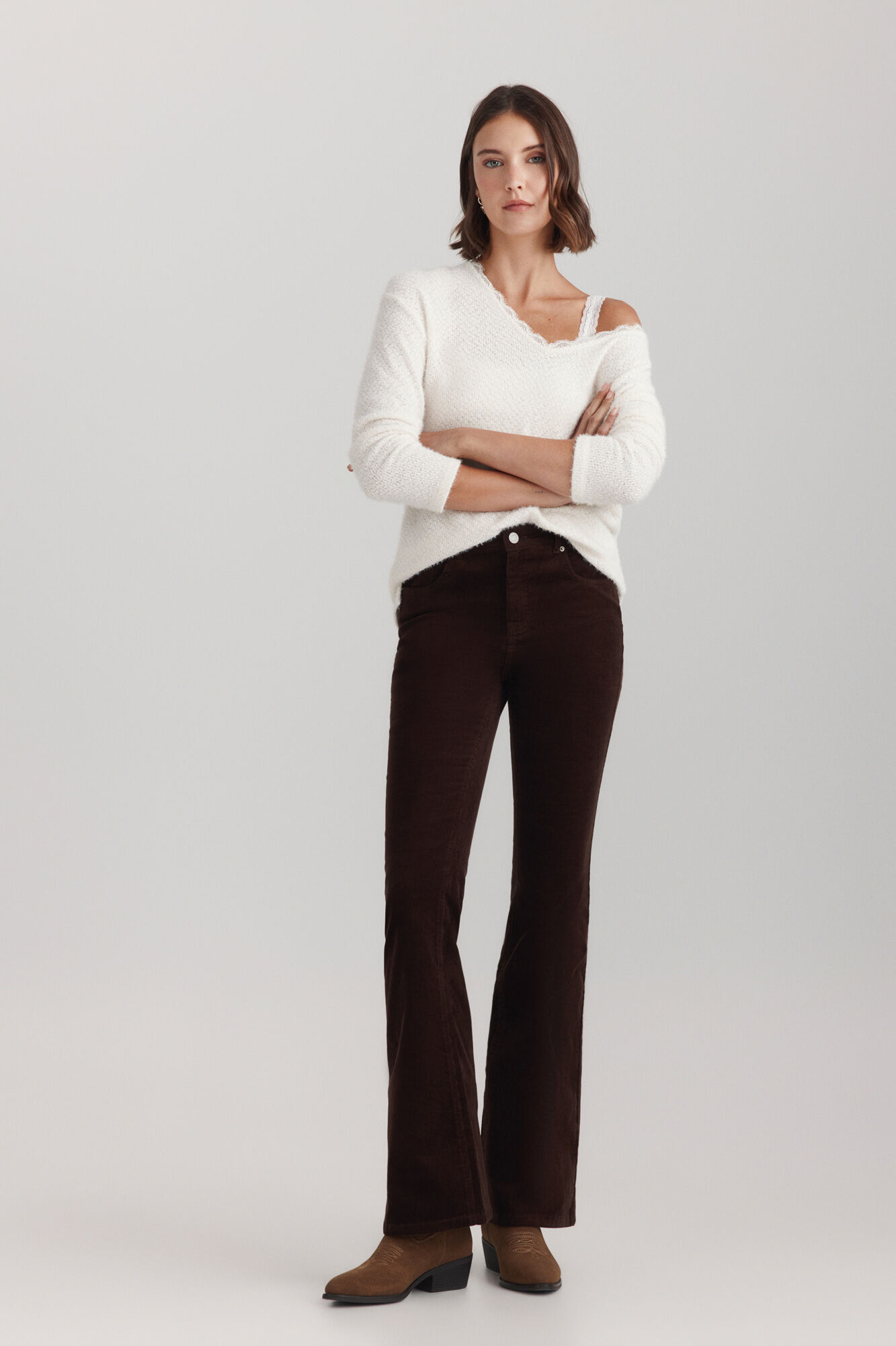 Springfield Su&eacute;ter fino cuello lace beige