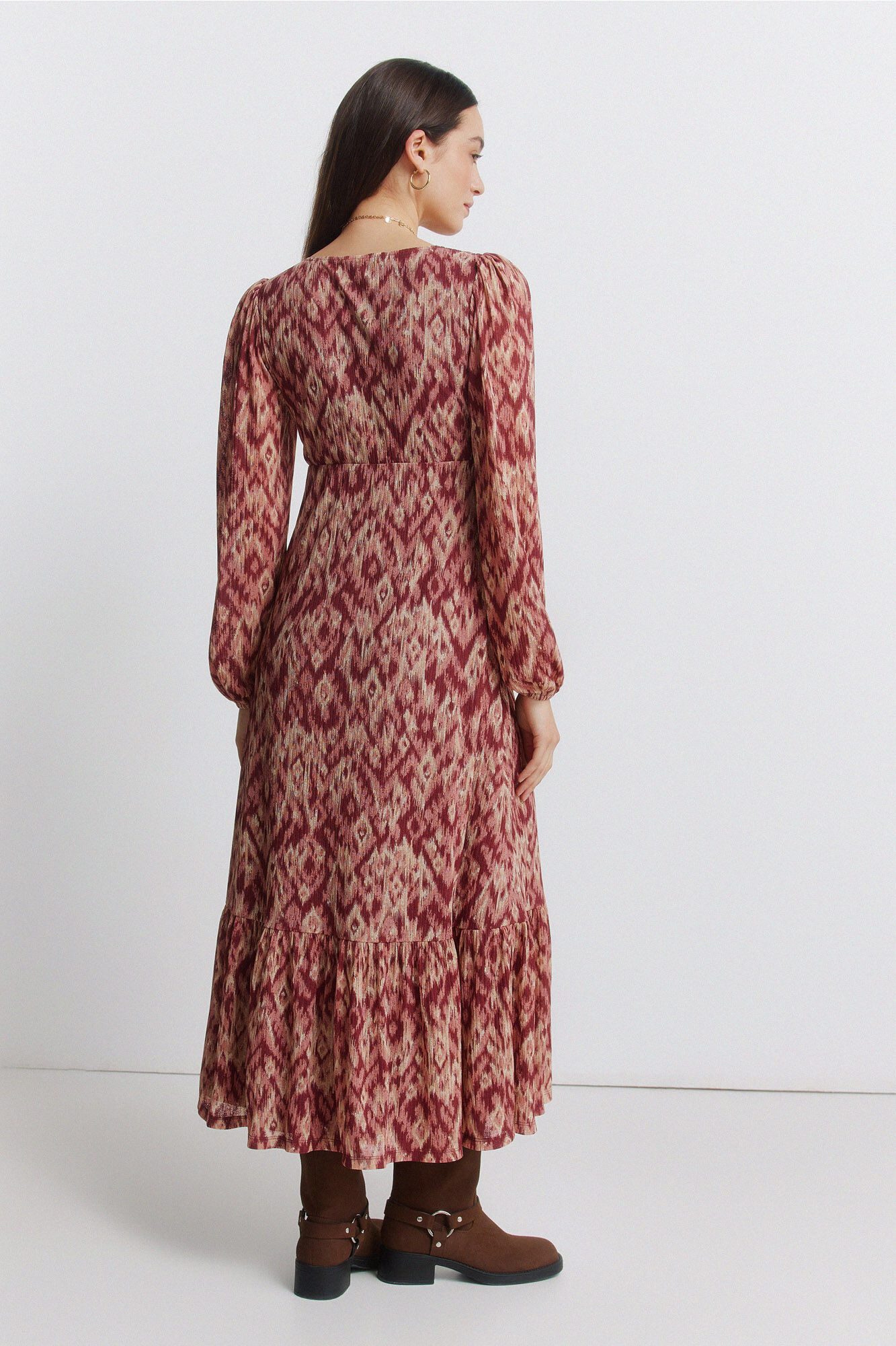 Springfield Vestido midi con volante en la cintura rojo