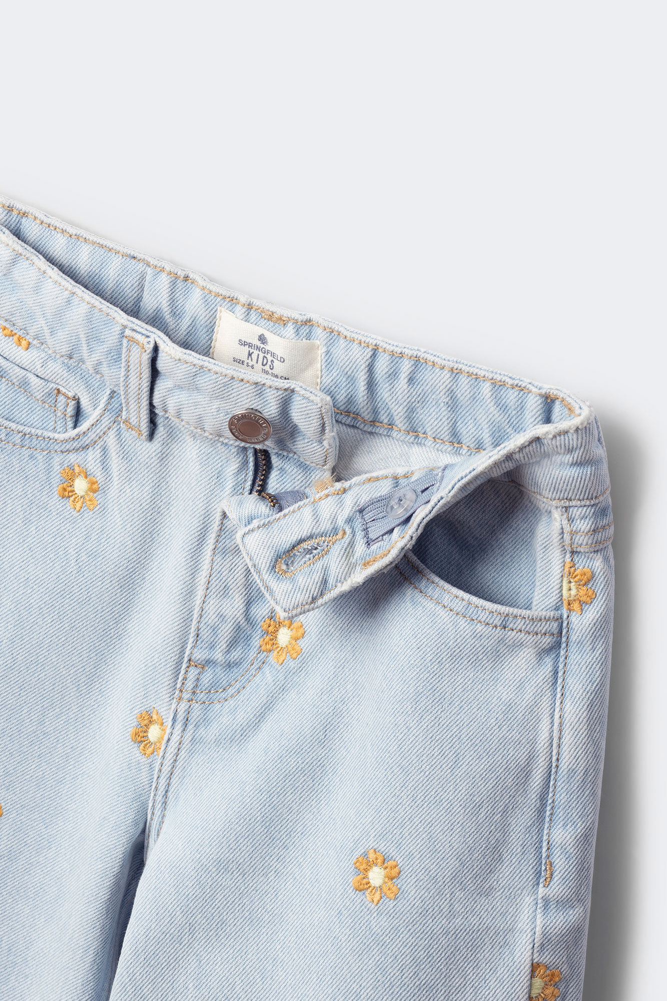 Springfield Kids Pantalon denim bordado flores ni&ntilde;a azul