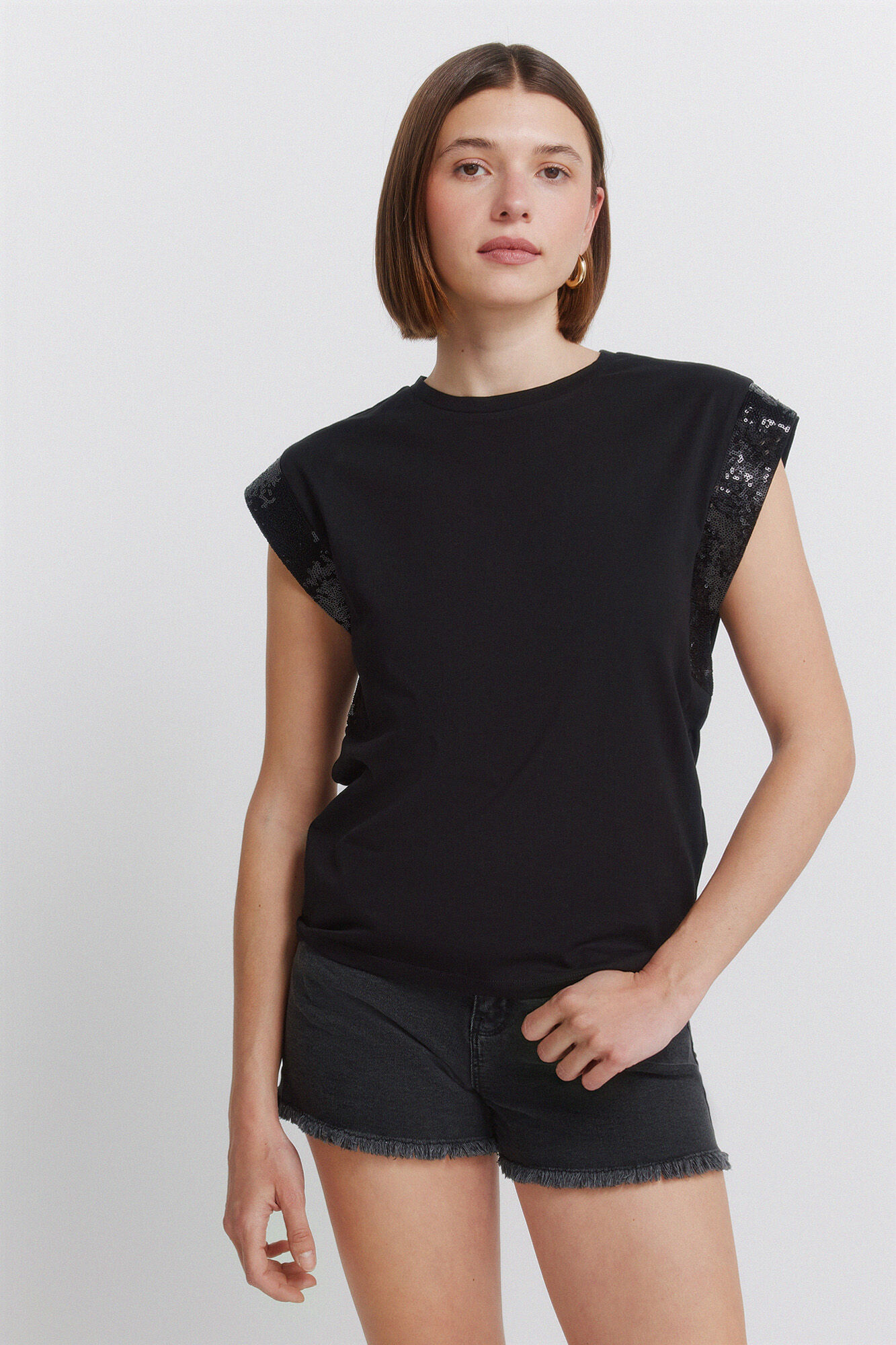 Springfield Playera de manga corta con lentejuelas negro