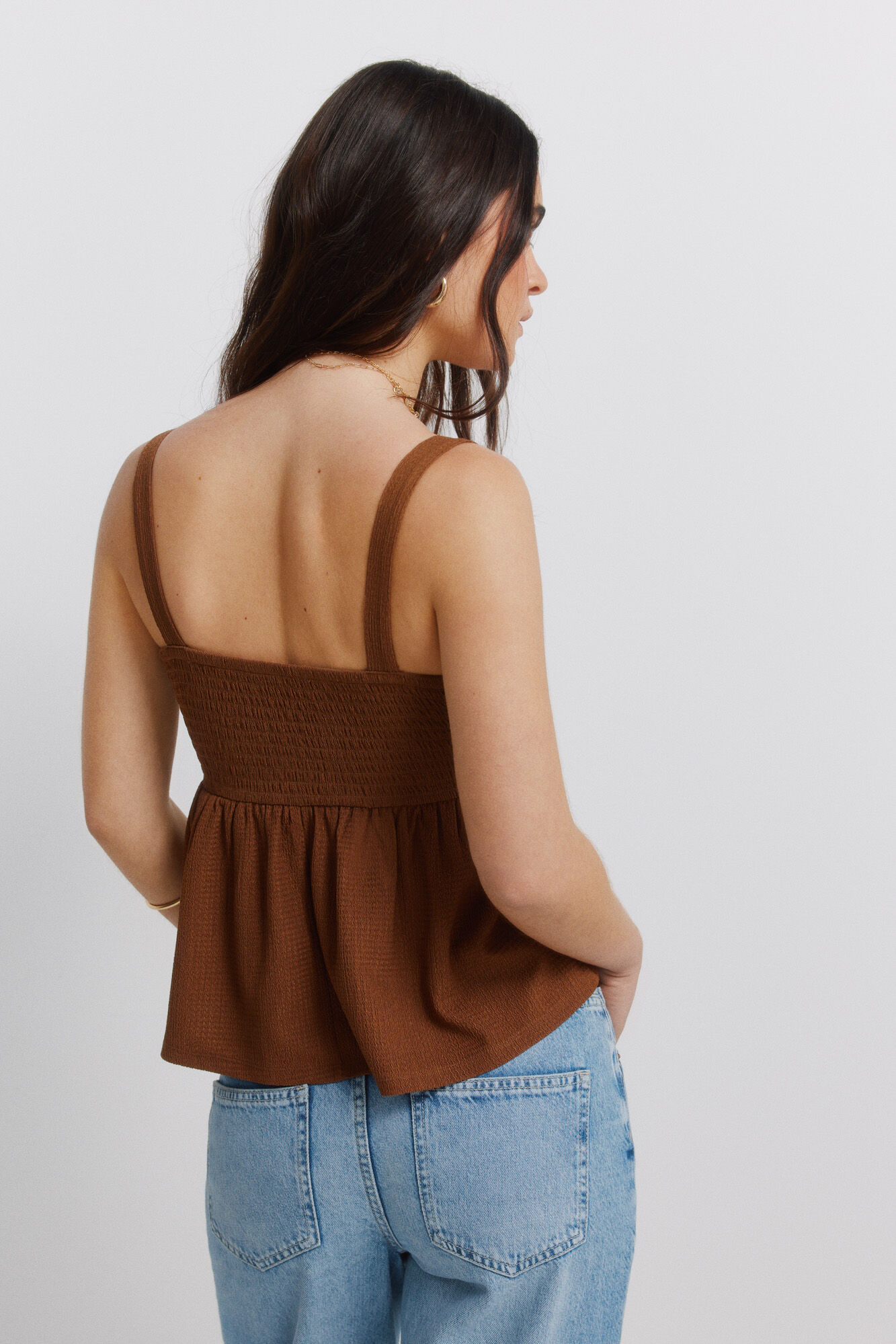 Springfield Top de tirantes de crochet con lazo caf&eacute;