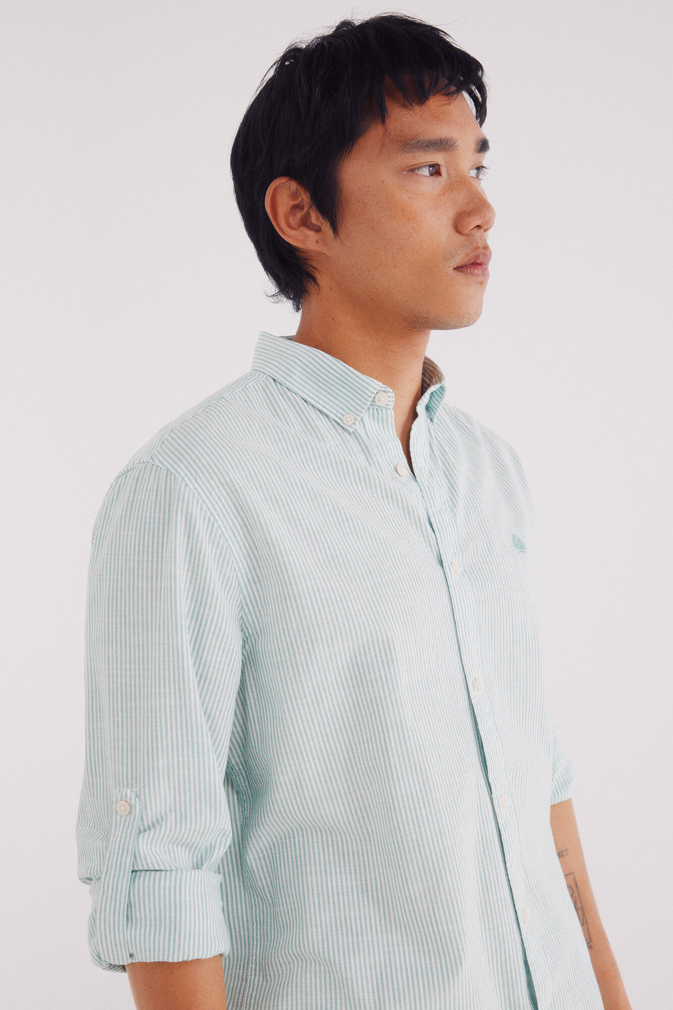 Springfield Camisa cotton slub rayas verde