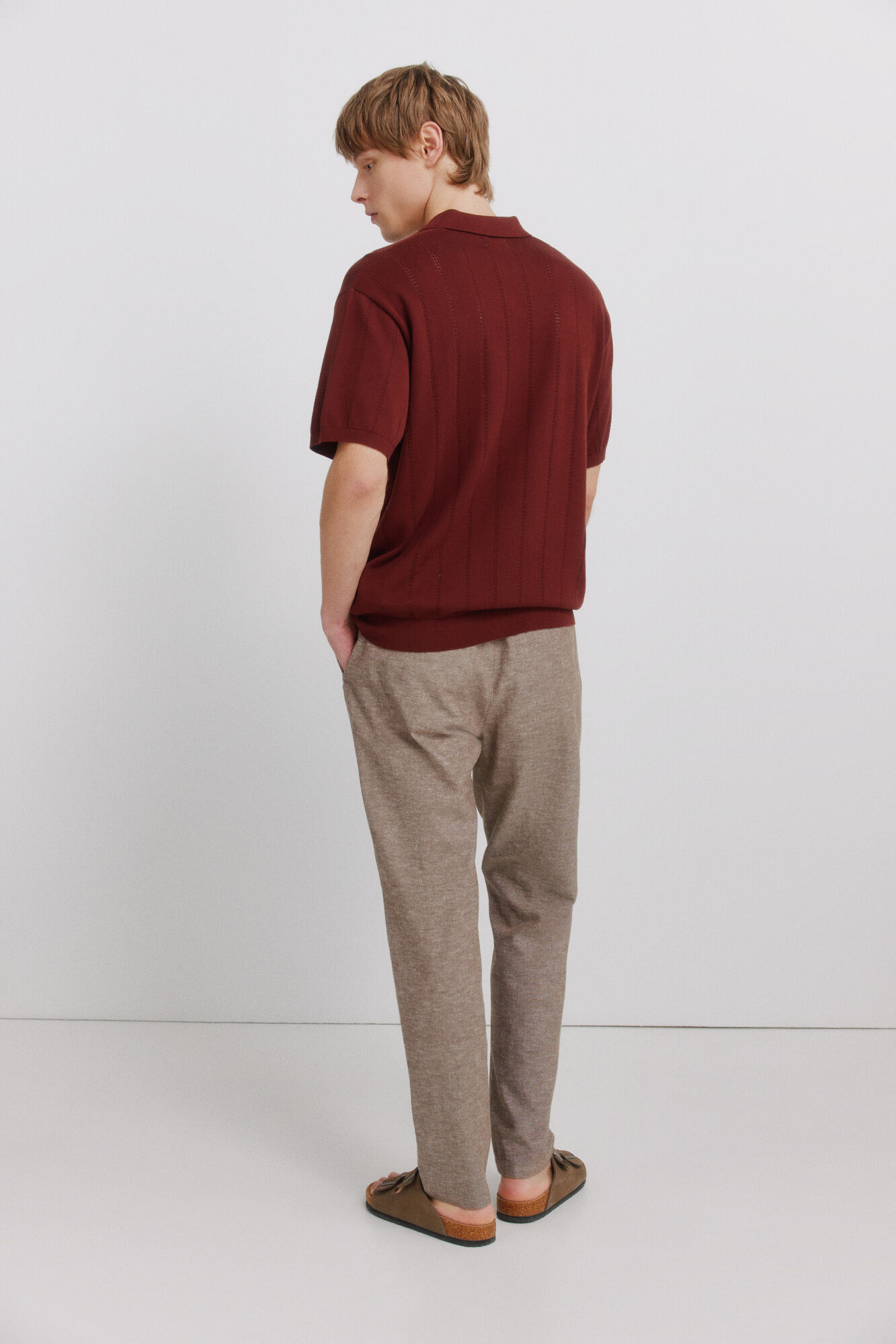 Springfield Pantal&oacute;n chino comfort fit de lino caf&eacute;