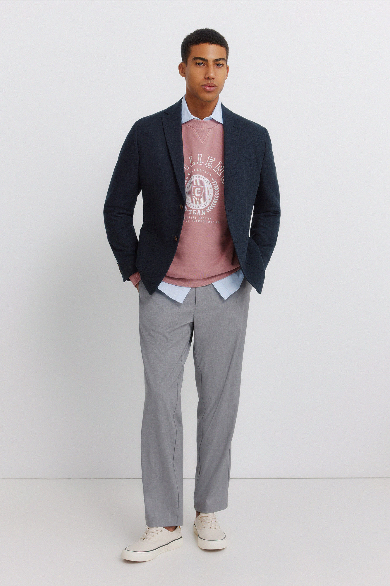 Springfield Blazer de lino y algod&oacute;n azulado