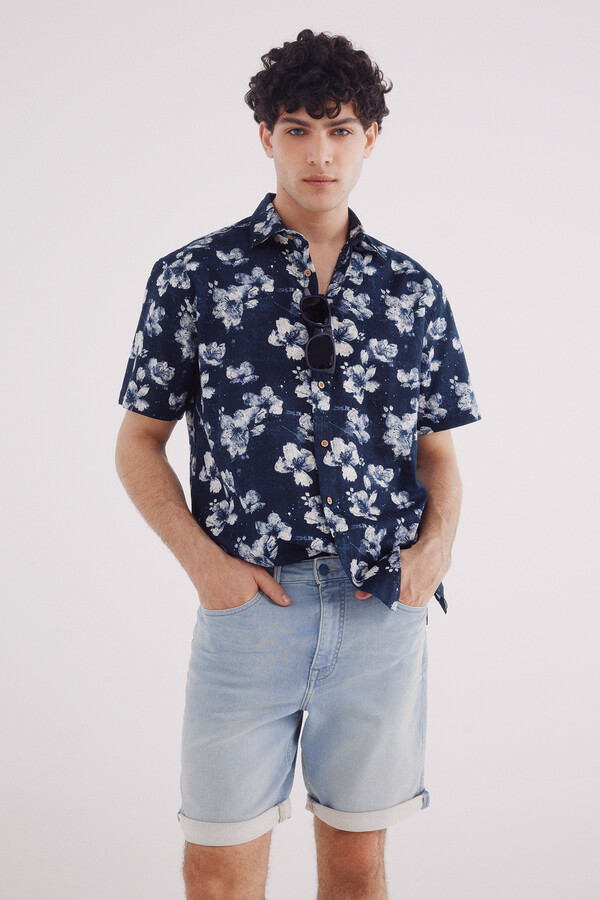 Springfield Bermuda vaquera en knit denim claro slim fit turquesa